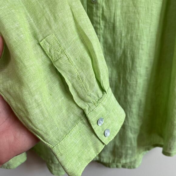 NWT Sigrid Olsen 100% Linen Button Front Collared Shirt Tunic Lime Green Size 1X - Picture 6 of 9